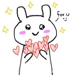 a drawing of a bunny with hearts in his hands