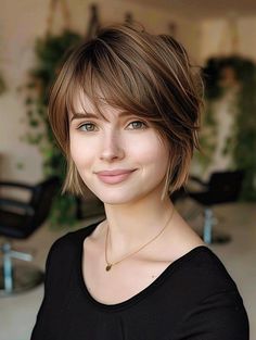 Stylish Short Haircuts with Curtain Bangs – Trendy Looks for All Face Shapes Coupe, Short Bobs With Curtain Bangs, Short Haircuts With Curtain Bangs, Square Face Short Hair, Haircuts With Curtain Bangs, Brunette Pixie Cut, Haircut For Face Shape, Haircut For Square Face, Pixie Bob Hairstyles