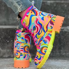 Faster shipping. Better service Chunky Heel Boots, Shoes Boots Ankle, Funky Outfits, Chunky Heels Boots, Quirky Fashion, Abstract Color, Boots Fashion, Clothes Inspiration, Heel Boots