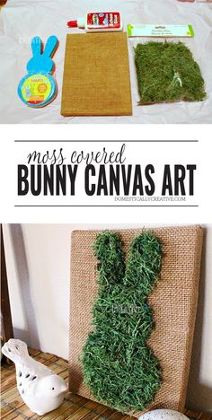 an easter bunny canvas art project for kids to make it looks like they are going to paint