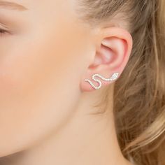 Nagini Snake Ear Climbers Silver | LATELITA | Wolf & Badger Nagini Snake, Two Snakes, Earrings Snake, Ancient Greek Mythology, Snake Ears, Ear Climber, Snake Jewelry, Luxe Life, Climber Earrings