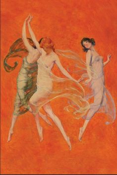 two women in white dresses are dancing with their arms spread out and one woman is holding her