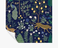 a wallpaper with an animal and plants pattern on the back, in black background