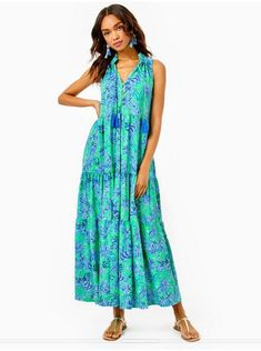 Malone Maxi Dress, Lilly Pulitzer, ankle-length, swing fit, tiered, ruffled collar, Supina, cotton, jersey, luxury, style, fashion Lilly Pulitzer, Lilly Pulitzer Maxi Dress, Ruffled Collar, Dress Xl, Xl Dress, Ankle Length, Instagram A, Halter Dress