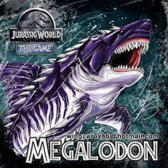 the megaloon logo with an image of a shark in it's mouth