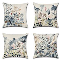 four pillows with different designs on them