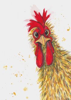 a drawing of a rooster with red and yellow feathers