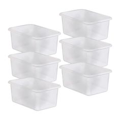 six plastic storage containers with lids