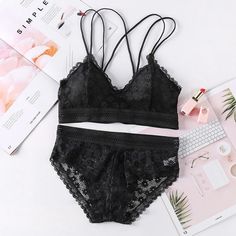 Brand New With Tags Lace Bralette Set - Women's Cross Back Backless Push Up Wireless Padded Lace Bra Set (Beige One Not Included) One Size Fits Most - Size Xsmall To Medium Lace Bra Set, Black Lingerie Set, Bralette Lingerie, Padded Bralette, Bra Sets, Bra Style, Bra And Panty Sets, Bras And Panties, Mode Inspiration