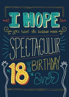 a birthday card with the words i hope you have the best most spectacular 18th birthday ever