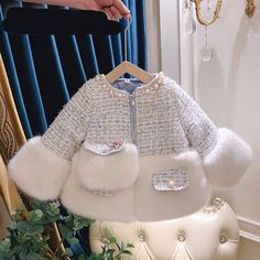 Mqtime Winter Warm Girls Padded Coat Baby Fashion Outwear Kids Brand Coat Children Thick Clothes Check Fake Fur Pearl Bag 2 To 14 Yrs Thick Clothes, Kids Outwear, Girls Pad, Girls Outwear, Куклы American Girl, Outwear Fashion, Kids Fashion Dress