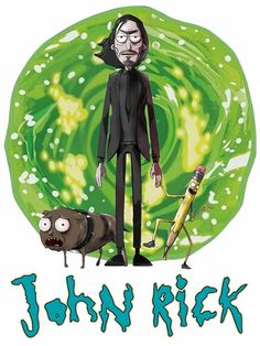 an image of john rick and his dog in front of a green swirly background