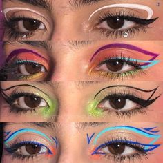 Graphic Liner Makeup Easy, Rave Party Aesthetic, Artistic Eyeliner, Fun Eyeliner Looks, Eyeliner Style, Funky Makeup, Punk Makeup, Graphic Makeup