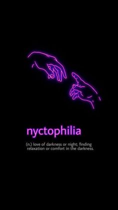 two hands touching each other with the words nycophilia on it in purple