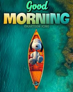 the movie poster for good morning, featuring a dog in a boat floating on water