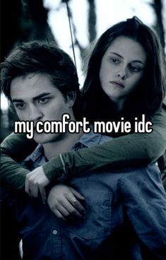 a man holding a woman in his arms with the words, my comfort movie id