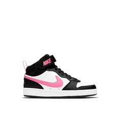 the nike air jordan mid sneaker is available in black, white, and pink