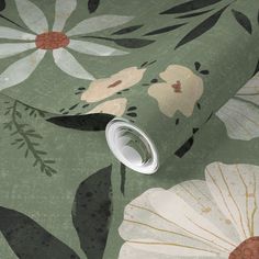 an image of a wallpaper with flowers and leaves on the background that looks like it has been painted