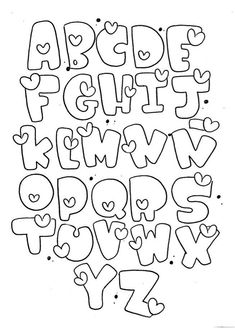 the alphabet with hearts on it is outlined in black and white