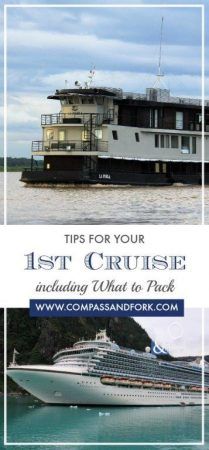 a cruise ship with the words tips for your first cruise including what to pack