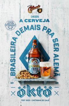 an advertisement for a beer and nuts product on a white wooden background with the words la cerveja demais prasa ale