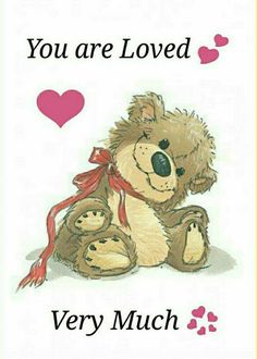 a greeting card with a teddy bear and hearts