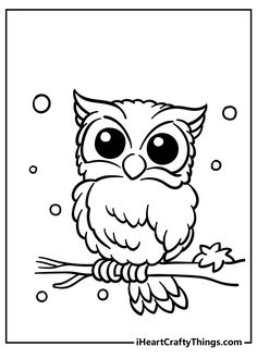 an owl sitting on a tree branch with bubbles in the background coloring pages for kids