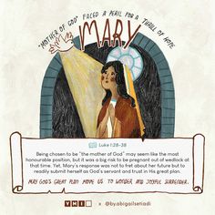 a drawing of a woman with an angel above her head and the words mary on it