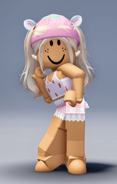 a paper doll with blonde hair wearing a pink hat and holding a piece of cake