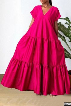 Fisdy - Elegant Tiered Maxi Dress Patchwork, Ladies Evening Wear, Formal Wear Women, Chic Maxi Dresses, Fitted Maxi Dress, Pointelle Knit, Travel Dress, Short Sleeve Maxi Dresses, Solid Color Dress