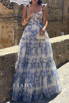 Fisdy - Sophisticated Off-the-Shoulder Princess Dresses with Exquisite Floral Print Bandage Bustiers, Organza Styles, Princess Sleeves, Sleeveless Outfit, Princess Dresses, Maxi Robes, Dream Dress, Princess Dress, Elegant Dresses