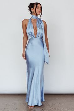 Italia Azure Halterneck Maxi Dress Blue