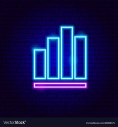 neon bar chart on brick wall background