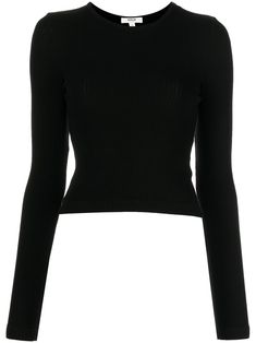 black stretch-cotton fine ribbed round neck long sleeves straight hem Manche, Black Undershirt Long Sleeve, Black Long Sleeved Crop Top, Black Fitted Long Sleeve Top Outfit, Black Longsleeves Outfit Aesthetic, Long Sleeve Shirt Png, Basic Black Long Sleeve Shirt, Black Shirt Aesthetic, Black Longsleeves Outfit