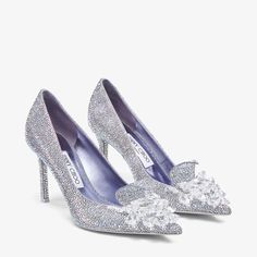 Crystal Slipper 85 | Iridescent Crystal Pointed-Toe Pumps with Hearts | New Collection| JIMMY CHOO