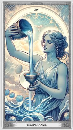 a tarot card with a woman pouring water on it