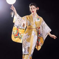 Color: Yellow Lady, Size: Free Size Kimonos, Fashion Kimono, Cute Kimonos, Patchwork Kimono, Traditional Japanese Kimono, Island Outfit, Yukata Kimono, Kimono Yukata, Evening Dresses Vintage