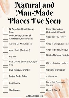 the national and man - made places we've seen checklist is shown here