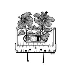 a drawing of a cassette with flowers in it