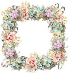 a wreath with flowers and ribbons around it on a white background for the letter o