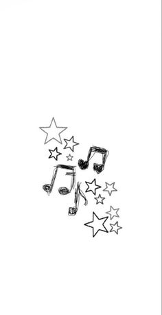 a drawing of music notes and stars on a white background
