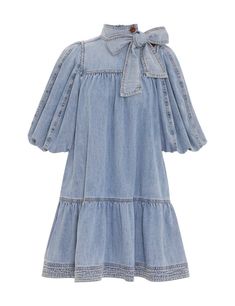 The Denim Smock Dress in Faded Blue from our Summer Swim 2024 Collection. A denim mini dress featuring a neck tie and gathering throughout. New Designer Dresses, Mode Jeans, Summer Swim, Denim Mini Dress, Denim Mini, Smock Dress, Women's Clothes, Mode Outfits, Resort Wear