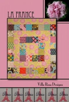 the cover of la france quilt book with pink flowers and eiffel tower in the background