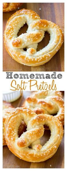 homemade soft pretzels on a wooden table