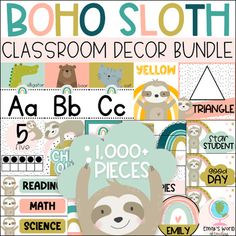 a classroom decor bundle with slotty the slotty on it and other animal stickers