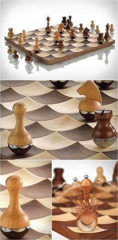 the chess board is made out of wood