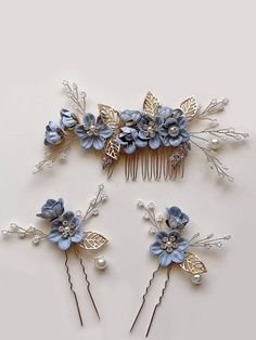 Blue  Collar  Zinc Alloy   Embellished   Wedding & Event Wedding Hairstyles And Makeup, Hobbit Clothes, Boho Tiara, Blue Wedding Hair, Blue Gold Wedding, Blue Wedding Decorations, Bride Hair Pins, Blue Hair Accessories, Blue White Weddings