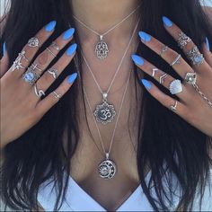 Thanks For Stopping By Hope You Enjoy Shopping Here Please If You Have Any Question Let Me Know Blue Nails, Nails And Rings, Bright Summer Acrylic Nails, Multilayer Necklace, Hand Necklace, Multi Layer Necklace, Hand Jewelry, Exquisite Jewelry, Star Pendant