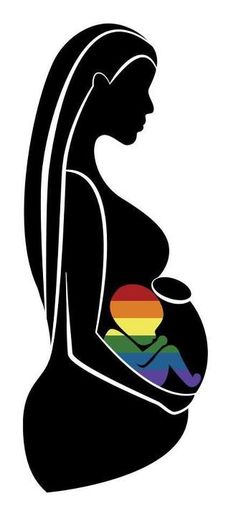 a pregnant woman holding a cup with the rainbow in her belly and text that reads, i love you mom