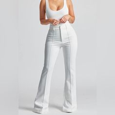 Nwt.. Nwt Avoid The Foreign Fees + High Shipping Fees And Ship With Me :) I Don’t Plan On Taking Any Offers Fits Like Size Small Flare Trousers Outfit, Flared Trousers Outfit, Blazer With Belt, Trousers White, Trouser Outfit, White Flares, Suit Trousers, Modieuze Outfits, Flare Trousers